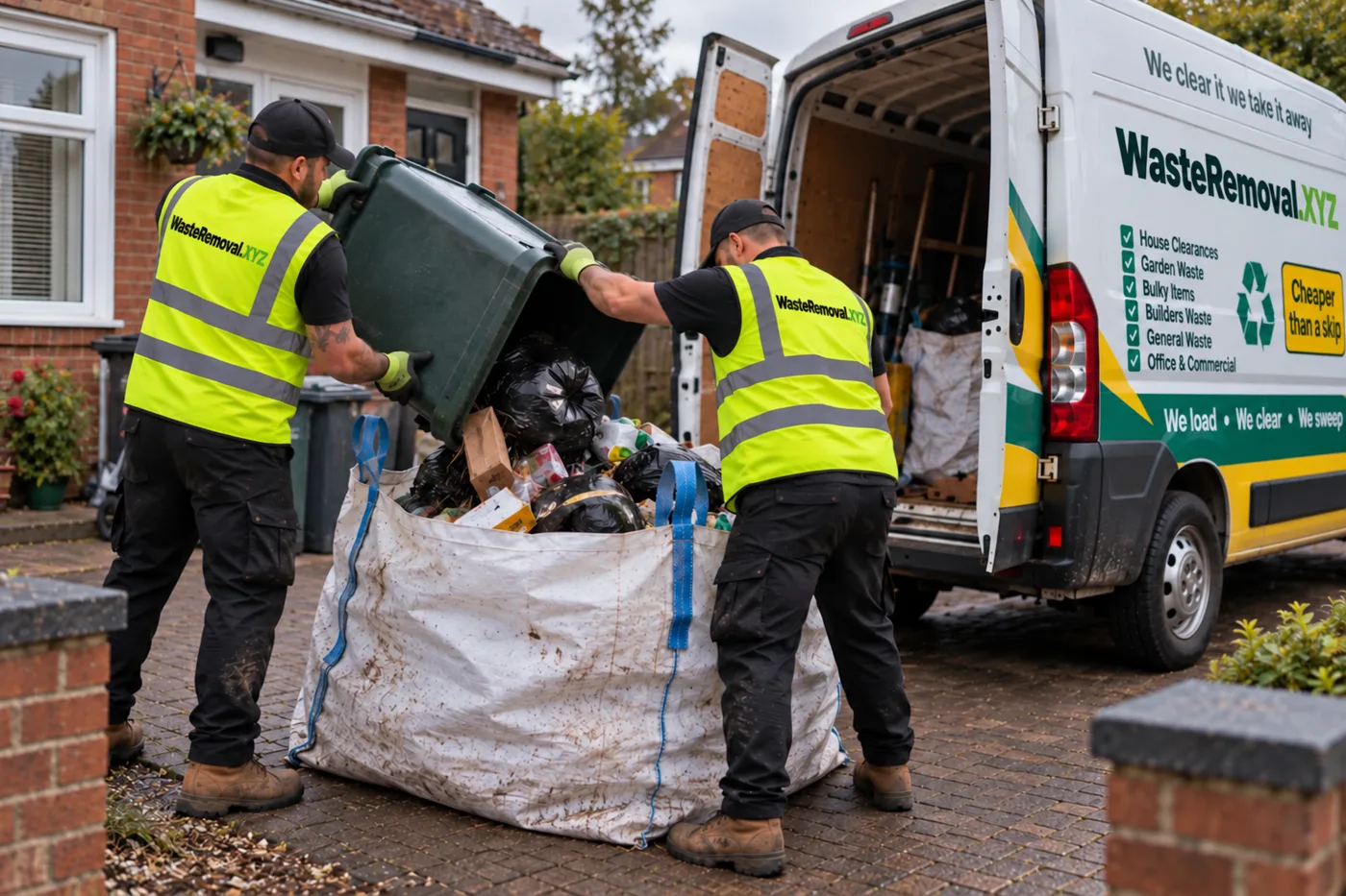 Wheelie bin being emptied into a bulk bag