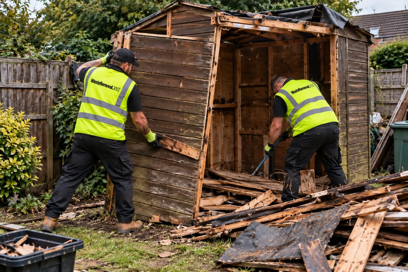 Old garden shed being dismantled and removed